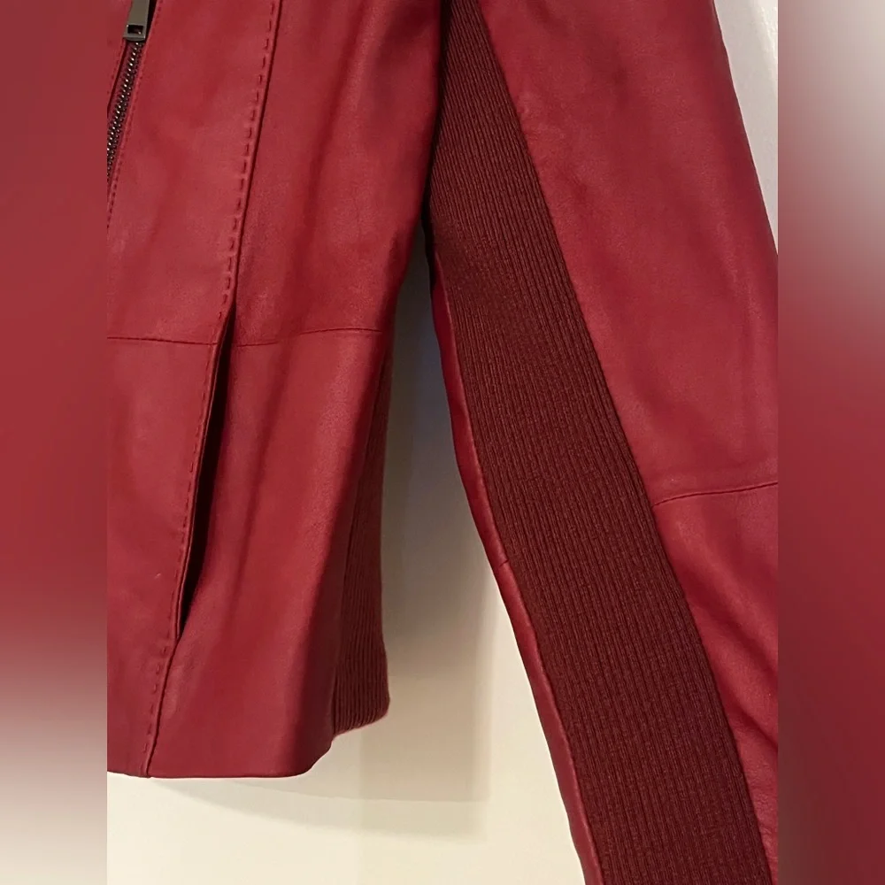 NWOT 🔥Vince Leather Moto Jacket Red X LARGE Womens Zip Up Layered - Picture 5 of 10